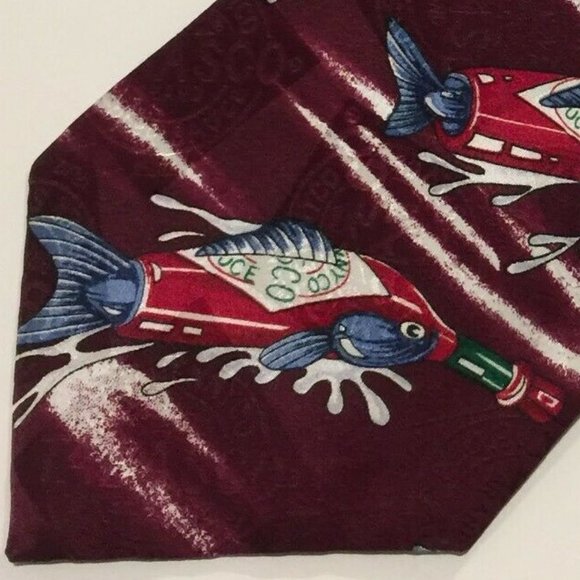 Mens Tabasco 100% Silk Neck Ties Hot Sauce bottle Novelty Print Fish 56" - Picture 3 of 9